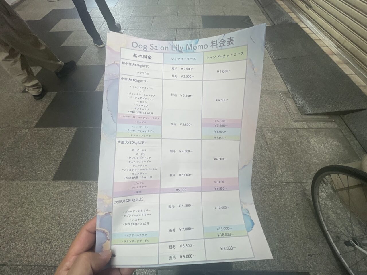 DOGSALON LILLY MOMOの基本料金表