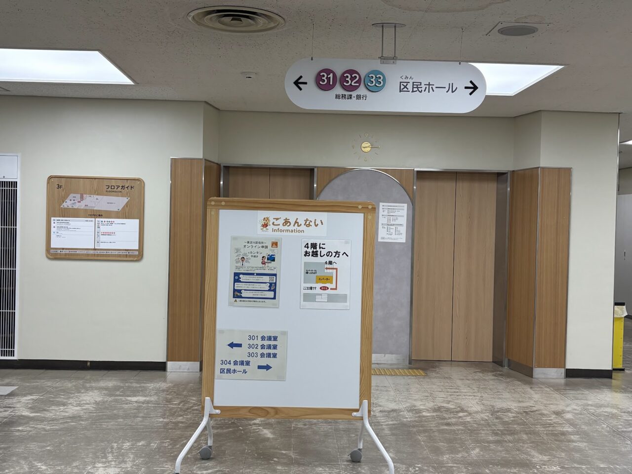 東淀川区役所3階の案内板