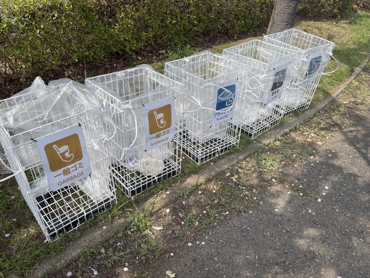 柴島浄水場の桜の通り抜けのゴミ箱